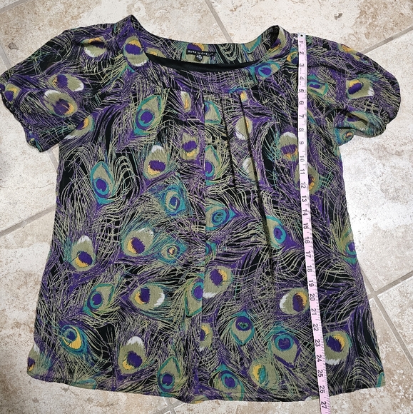 Sara Michelle Womens 1X Purple Blue Peacock Print Chiffon Blouse Preppy Boho 90s - Picture 7 of 7
